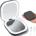 Compact Mirror with Light, Portable LED Lighted Compact Makeup Mirror with 10X Magnification, USB Rechargeable Foldable Small Pocket Travel Magnifying Beauty Mirror for Women Grils Purse, Black