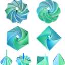 4PCS Fractal Hexagon 3D Printed Fidget Toys, Sensory Stress Relief, Holiday, Christmas & Birthday Gifts for Kids & Adults(with Stick4.7 inches-Bluegreen)