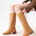 Shoe'N Tale Women's Knee High Boots Block Low Heel Square Toe with Side Zipper Fall and Winter Fashion Comfortable Boots (S)