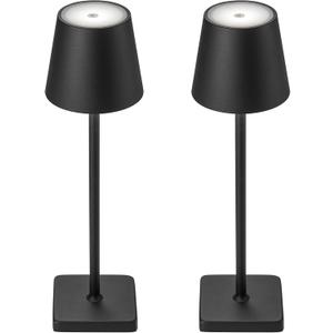 2 Pack Rechargeable Cordless Table Lamps, 5200mAh Battery Touch Table Light, Aluminum Shell Stepless Dimmable Portable LED Desk Lamp for Dinner/Restaurant/Outdoor Black