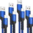 JSAUX USB C Cable 4-Pack [10ft+6.6ft+3.3ft+3.3ft], USB A to Type C Fasting Charging Cord Compatible with iPhone 16/16 Pro/16 Pro Max/15, Samsung Galaxy S24 S23 S22 Note 20 10 Blue