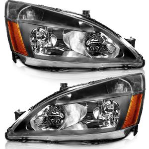 WEELMOTO Headlight Assembly for 2003-2007 Honda Accord, OE Headlamp Replacement, Black Housing, Amber Reflector, Left+Right 2/4-Door