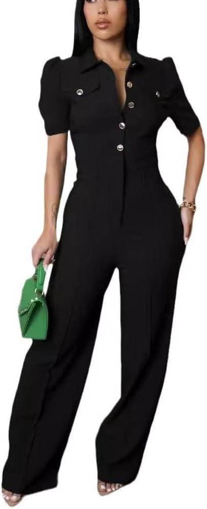 Sunlips elegant,sexy,high waisted,Women fashionable,wide leg pants,club business party button jumpsuit, S
