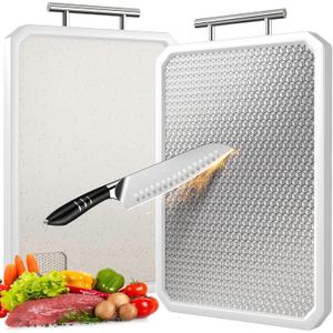 304 Stainless Steel Cutting Board,Double Sided Chopping Board for Kitchen,Scratch Resistant Mesh Design,Anti-Slip Silicone Edges(White,16"*12")