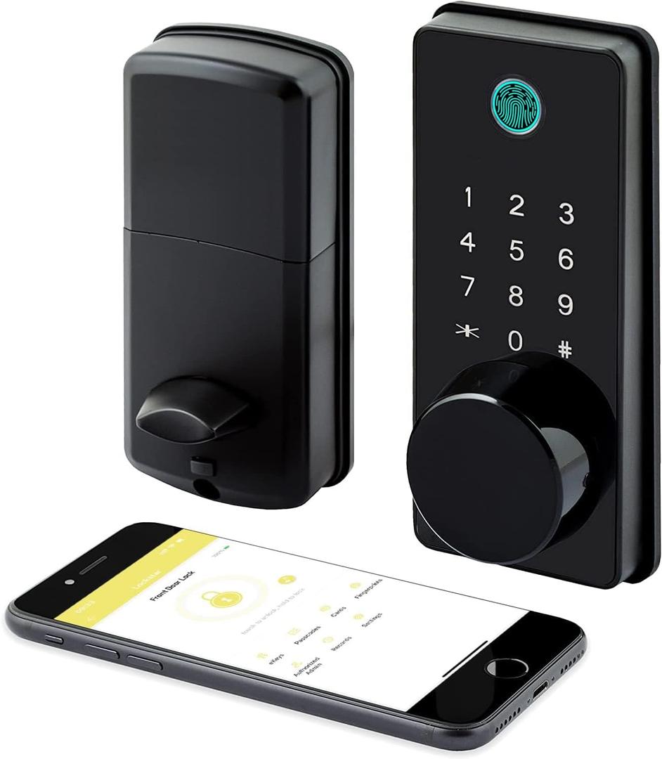 LOCKSTAR Smart Door Lock  Keyless Entry Deadbolt Door Lock  Multiple Entry Methods  APP  Fingerprint Touch ID  Keypad Code  Card FOB  Traditional Key  Smart Home Devices (Black)