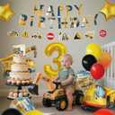 Construction Themed 3rd Birthday Party Supplies Decorations, Includes Banner, Balloons, Cake & Cupcake Toppers for Excavator and Truck 3 Year Old Birthday Party Decorations