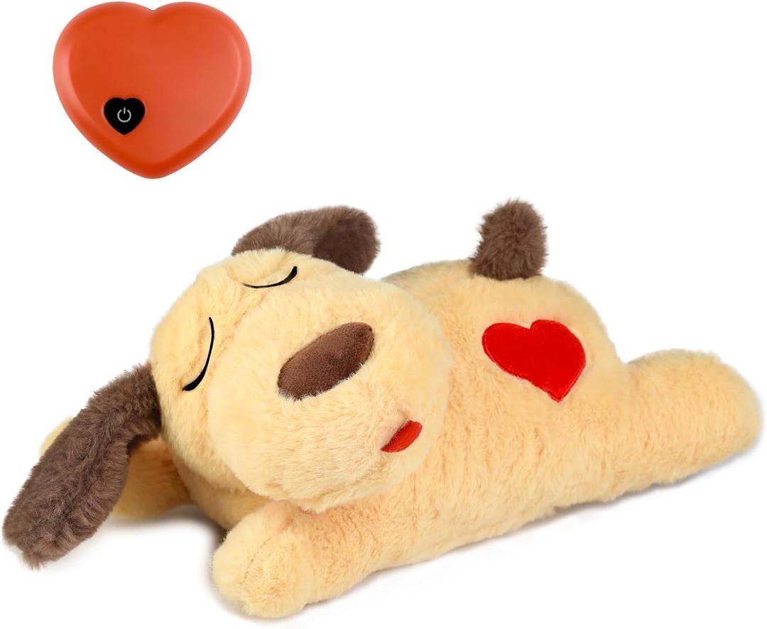 BEVERLYSHARK Heartbeat Puppy Toy Soft Dog Anxiety Relief Calming Aid Plush Stuffed Animal with Heartbeat Pet Sleep Calming Aid Toys Dog Heartbeat Toy for Pet Dogs Cats (Yellow)