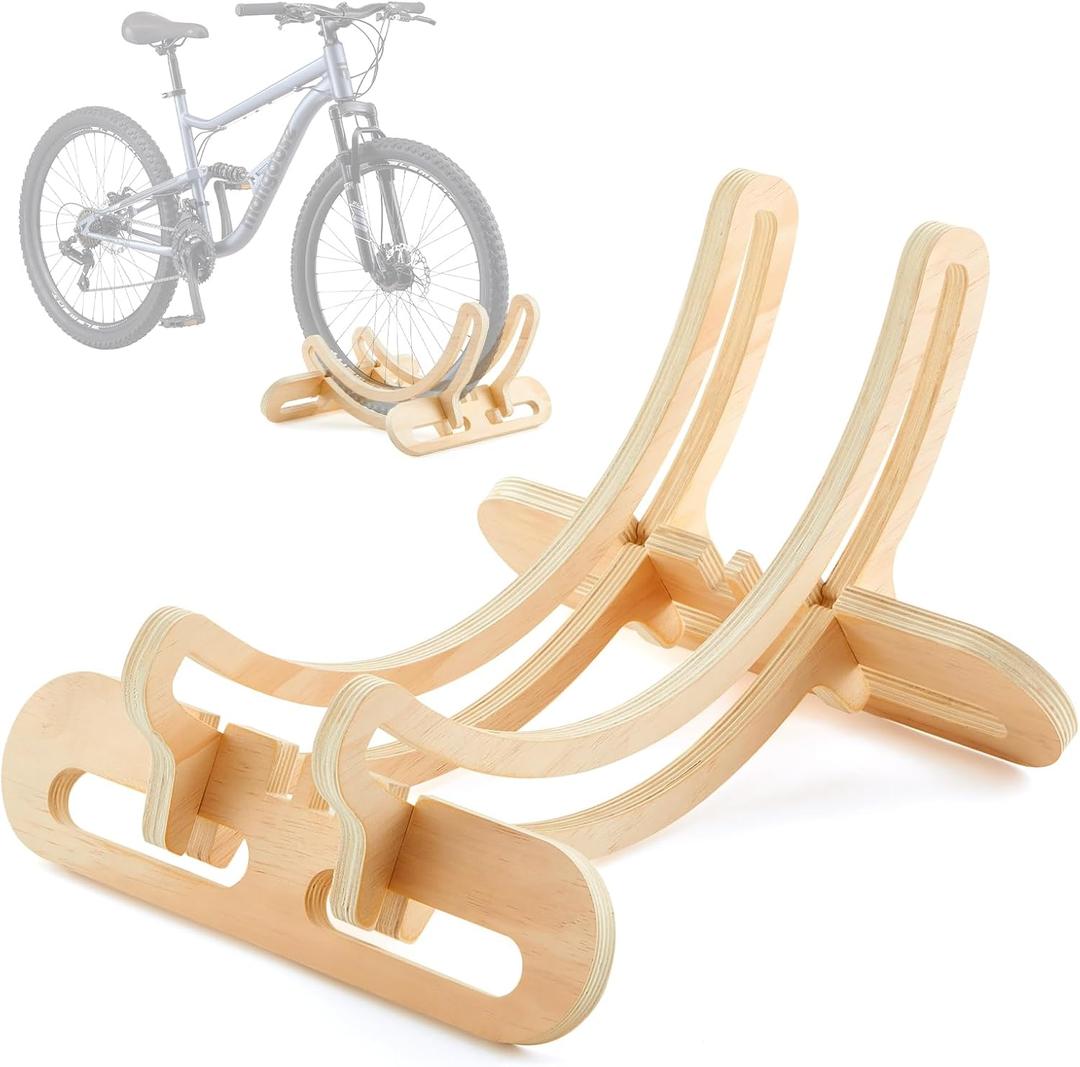1 Pack Wooden Stationary Bike Floor Stand Bicycle Indoor Storage 4 Adjustable Sizes Fit Commuter, Mountain, Road, Gravel Bikes Etc, Bike Wheel Wooden Display Stop Suitable for Home (Hollow)