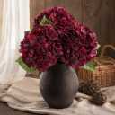 Waipfaru Red Burgundy Hydrangea Artificial Flowers, 21" Real Touch Hydrangea Flowers, Faux Hydrangea Flowers, Latex Hydrangeas All Season Fall Indoor & Outdoor Home Decor & Wedding Arrangement