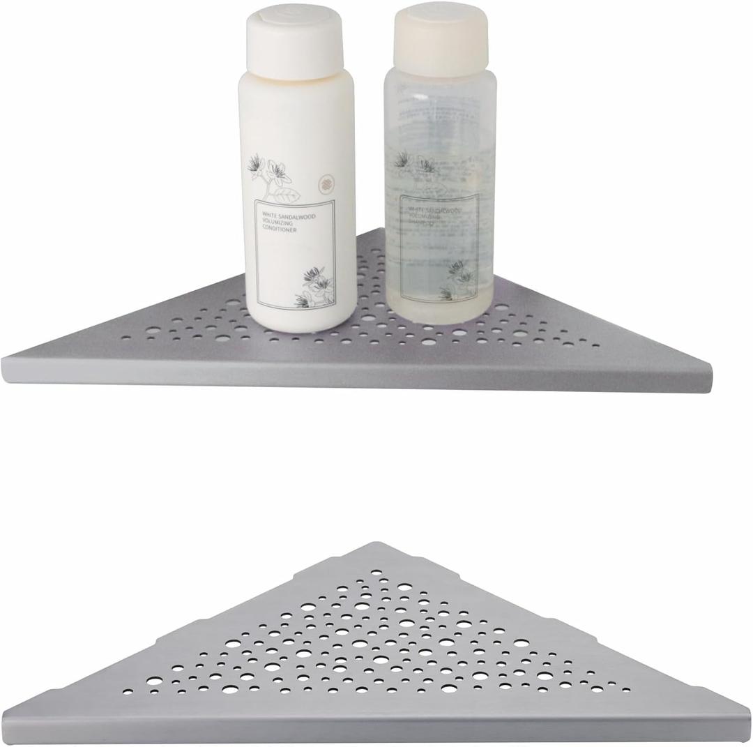 WELLUP Brushed Nickel 10’’ Corner Shower Shelf Bathroom Shower Shelves, 2 Pack Triangular 304 Stainless Steel Shower Corner Shelf for Tiled Walls, No Drilling