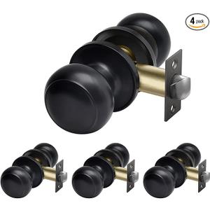 CML Hardware Matte Black Passage Door Knob, Interior Door Lock for Hallway Closet, No Locking, Keyless Round Ball Handle