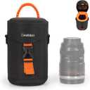 Cwatcun Camera Lens Case, Hard Case Shockproof DSLR Camera Lens Pouch with Shoulder Strap, Water Resistant Camera Lens Bag for Nikon, Sony, Fuji, Canon and Other Lens Below 3.03" x 5.71"(D x L)