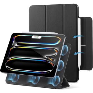 ESR for iPad Pro 11 Inch Case (M5/M4) 2025/2024, Strong Magnetic Attachment, Slim Trifold Stand Case, Supports Pencil Pro and Pencil(USB-C), Tough Protection, Auto Sleep/Wake, Rebound Series, Black