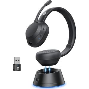 Wireless Headset, Bluetooth Headphones with Mic(AI Noise Cancelling), 65 Hrs Working Time with USB Dongle, Wireless Headset with Mic for Work from Home/Computer/Laptop/PC/Android (Black)