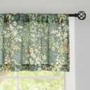 French Country Kitchen Valance for Windows 18 Inch Length 1 Panel Farmhouse Leaf Dark Green Linen Valance Curtains for Bathroom, Rod Pocket Privacy Semi-Sheer Short Window Curtain, 50 x 18 Inch