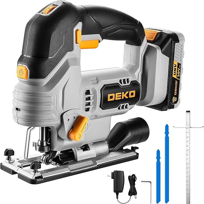 Jig Saw Cordless Electric Tool: DEKOPRO 20V Power Jigsaw with LED Light, 800-3000 RPM Variable Speed, 7/8" Stroke Length, 3 Orbital Settings, ±45° Bevel Cuts for Straight/Curve/Circle Cutting (Gray)