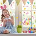 LHIUEM 50PCS Colorful Happy Easter Wall Decals Gift Cute Bunny Clings Easter Peeps Decorations Jumping Rabbits Decals Spring Clings for Windows Cute Eggs Bulletin Board Banner for Nursery Home