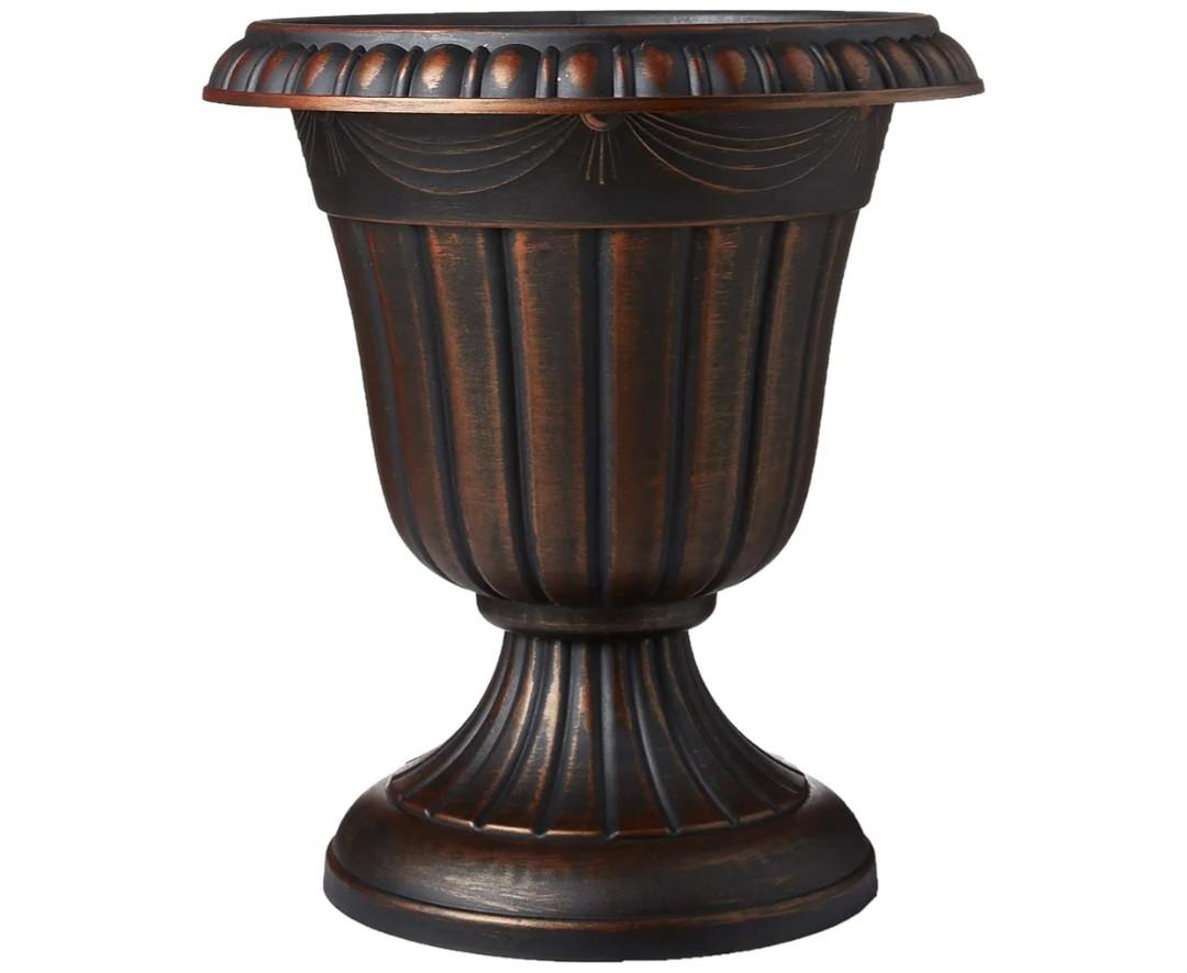 Arcadia Garden Products PL10CP Classic Traditional Plastic Urn Planter Indoor/Outdoor, 15" x 13", Brushed Copper