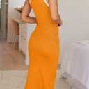 PRETTYGARDEN Women's Summer Midi Bodycon Dresses Casual Crew Neck Side Slit Sleeveless Knit Cut Out Tank Top Dress (X-Large, Z-yellow)