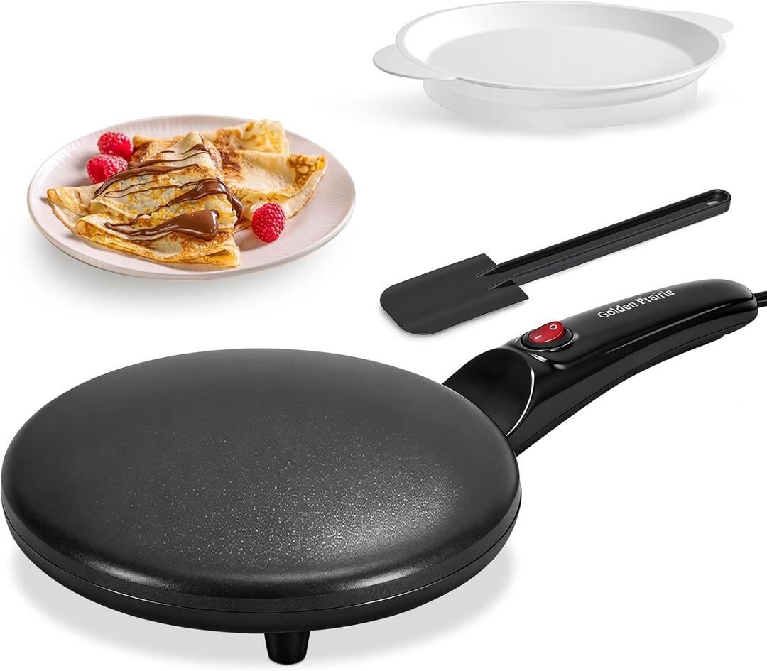 Crepe Maker Electric, 8" Crepe Pan Nonstick with Batter Spreader & Dipping Tray, 800W Quick Heat-Up & Auto Temperature Control for Perfect Pancakes, PFOA & BPA Free, Easy Clean Portable Griddle