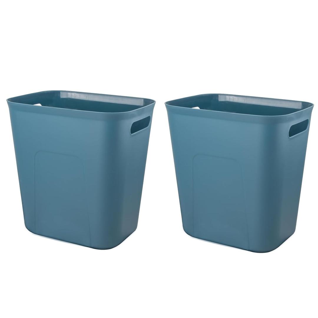 UUJOLY Plastic Small Trash Can Wastebasket, Garbage Container Basket for Bathrooms, Laundry Room, Kitchens, Offices, Kids Rooms, Dorms, 3.5 Gallon, Bluish Green, 2 Pack