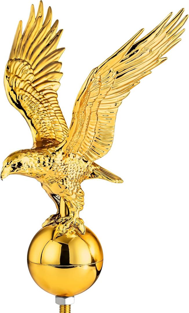 PPQ Gold Flag Pole Eagle Topper 11", Gold Ball Topper 3",1/2"-13 Threaded Screw w/Hexnut, Fits for Most Telescoping & Sectional Flagpoles(20/25/30FT)