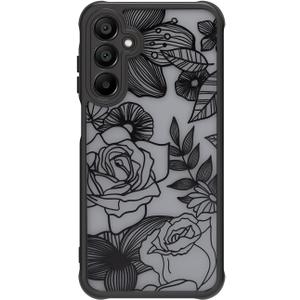 Cute Case Compatible with Samsung Galaxy A15 5G Case, Rose Galaxy A15 4G Aesthetic Black Line Art Floral Pattern Print, PC and TPU Heavy Duty Protection Shockproof Cases Cover for Girls Women