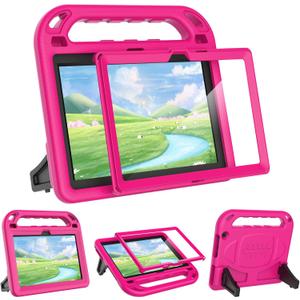MENZO Kids Case for 10-inch Tablet Lightwight Shockproof Built-in Screen Protector with Handle Stand, Rose