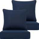 Deep Seat Cushion 23x25 2 Set (4 Pcs) for Outdoor Furniture, Water Repellent Fade Resistant Patio Cushions for Sofa, Chair, Lounge, Polyester Navy