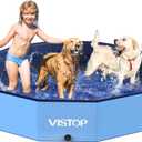 VISTOP Large Foldable Dog Pool, Hard Plastic Shell Portable Swimming Pool for Dogs Cats and Kids Pet Puppy Bathing Tub Collapsible Kiddie Pool (57inch.D x 11.8inch.H, Blue)