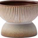 Napco 22411 Ribbed Round Bowl Pedastal Base 4.25 x 4.25 x 3.25 inches Black and Brown Ceramic Flower Succulent Plant Pot Planter Container Holder, Indoor Outdoor Garden Dcor