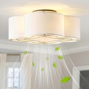 Boho Ceiling Fans with Lights, 20" Low Profile Ceiling Fan with Light Remote Control, Bladeless Flush Mount with 6 Speeds for Bedroom, Nursery, Living Room.