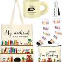 Book Lovers Gifts for Women 5PCS Coffee Mug Socks Reader Canvas Tote Cosmetic Bag Bookmark Tassel Booklovers Gift Set for Christmas Girls Staff Teacher Librarian Club Birthday Appreciation Accessories