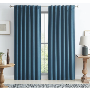 KEQIAOSUOCAI Denim Blue Blackout Curtains 84 Inches Long 2 Panels Set- Faux Linen Textured Black Out Thermal Insulated Noise Reduction Winodw Draper for Bedroom and Living Room 50x84-in