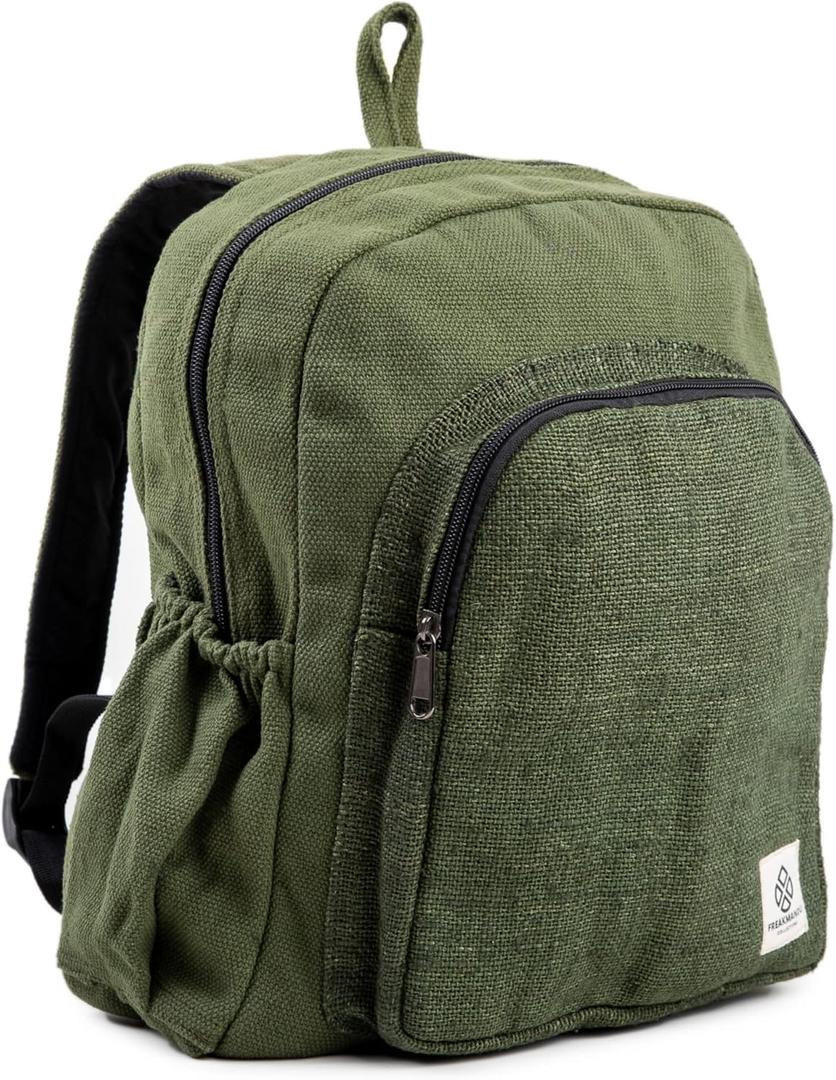 Organic Hemp Backpack Bag - Eco Friendly Durable Rustic Travel Hiking Friendly Lightweight Causal Bag by Freakmandu - Green Organic Hemp Backpack Bag - Eco Friendly Durable Rustic Travel Hiking Friendly Lightweight Causal Bag by Freakmandu - Green
