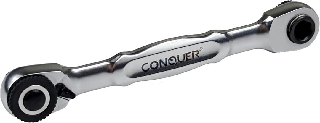 CONQUER Mini Combo Dual Ratchet Wrench with 1/4" Square Drive and Bit Drive High Torque 72-Tooth Gear Head and Spin Disk