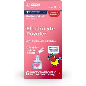 2 x Amazon Basic Care Electrolyte Powder Packets, Strawberry Lemonade, 6 Count (Pack of 1)