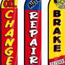 Hahafelt 3 Pack Auto Repair Shop Oil Change Feather Flag Sets, 12 x 2.5 ft Large Brake Services Advertising Windless Flag for Business Mechanics Automotive Car Repair Shops