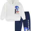 SEGA Sonic the Hedgehog Boys Pullover Hoodie and Pants 2 Piece Set for Big Kids (7, White/Blue)