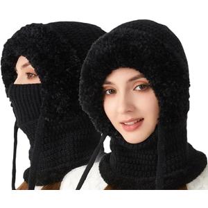3 in 1 Beanie Hat for Women,3 in 1 Beanie Hat with Scarf and Mask, Winter Warm Knitted Ski Scarf and Mask Set (Black)
