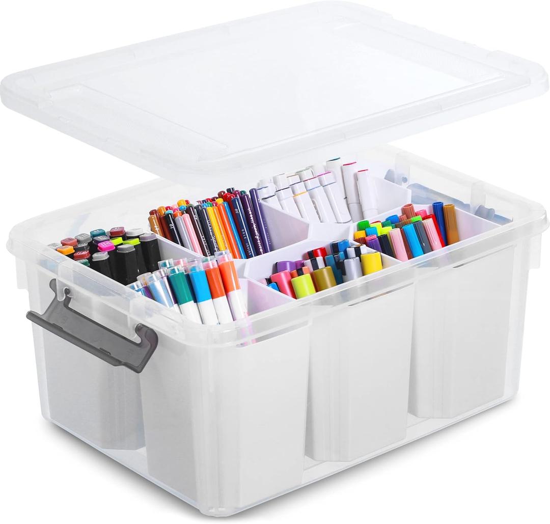 Citylife 17 QT Plastic Storage Bins Clear Storage Box with Lids Multipurpose Stackable Storage Containers for Organizing Tool, Craft, Crayon (1 Pack-17 QT, Clear White)