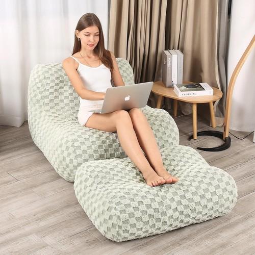 LOVMOC Bean Bag Chair with Footstool, Comfy Reading Sofa Chair for Adults, Modern Floor Sofa for Livingroom, Bedroom, Green