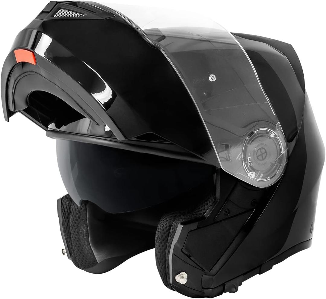 VCAN VX28 Full Face Modular Flip-Up Motorcycle Helmet DOT Approved, Coolmax Cheek Pad & OTG Ready, Black, Large