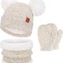 Toddler Infants Kids Winter Hats Scarfs Set Pompom Beanie Caps Mittens Neck Warmer with Fleece for 0 6 12 18 Months 1 2 3 4 Years Old Baby Girls Boys Gifts
