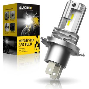 AUXITO H4 Light Bulb Hi/Low for Motorcycle, 400% Brighter, 9003 Bulb 6000K Cool White H4 Fog Light Fanless, Plug and Play, Pack of 1