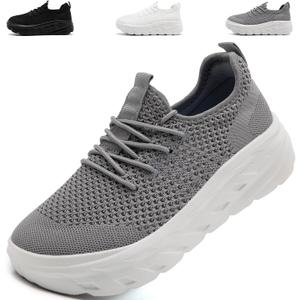 QIJGS Wide Toe Box Platform Sneakers for Women Casual Tennis Shoes Lightweight mesh Shoe (7.5, Grey)