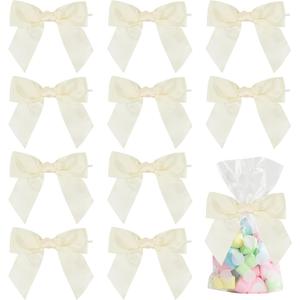 AIMUDI Ivory Bows for Wedding Decor 4.5" Pre-Tied Cream Satin Ribbon Twist Tie Bows for Treat Bags Ivory Ribbon Bows for Crafts Premade Bows for Gift Wrapping Baby Shower Party Favors - 36 PCs
