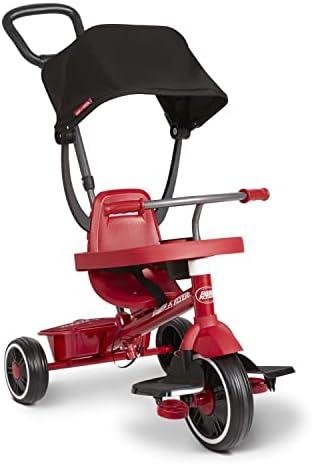 Radio Flyer Pedal & Push 4-in-1 Stroll ' N Trike®, Red Tricycle, for Toddlers Ages 1-5, Toddler Bike