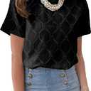Dokotoo Women's Tops Casual Scoop Neck Short Sleeve Eyelet Embroidered Hollow Out Blouses Shirts (Black, XXL)