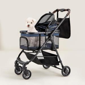 3 in 1 Pet Carrier Stroller with Detachable Carrier, Foldable Dog & Cat Stroller for Small/Medium Dogs up to 33 lbs, Large Storage Bag, Full Window Mesh, One-Touch Dual Brake, Car Seat (Navy Blue)
